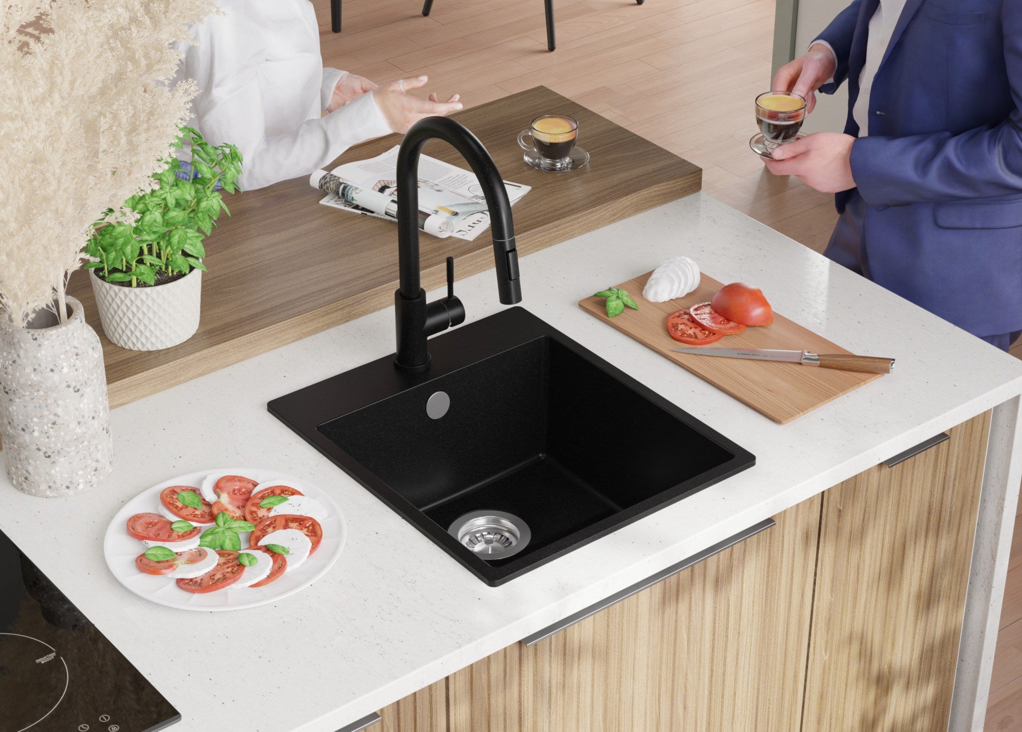 Evier Cuisine en Granit Noir 43x50cm, Lavabo 1 bac + Kit de Vidage, Évier à Encastrer au meuble 45cm - Riga PRIMAGRAN - 8