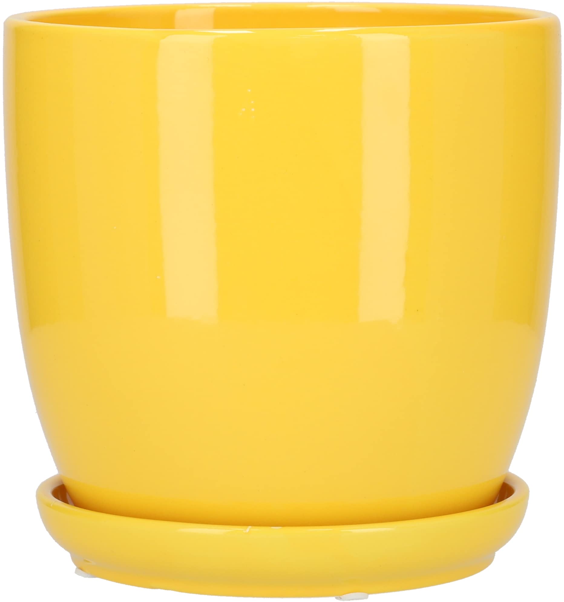 Lot de 2 Pots de Fleurs, en Céramique, pour Fleurs, Plantes, Diamètre : 13 cm, avec Bac d'Égouttement, Jaune - KOTARBAU - 8