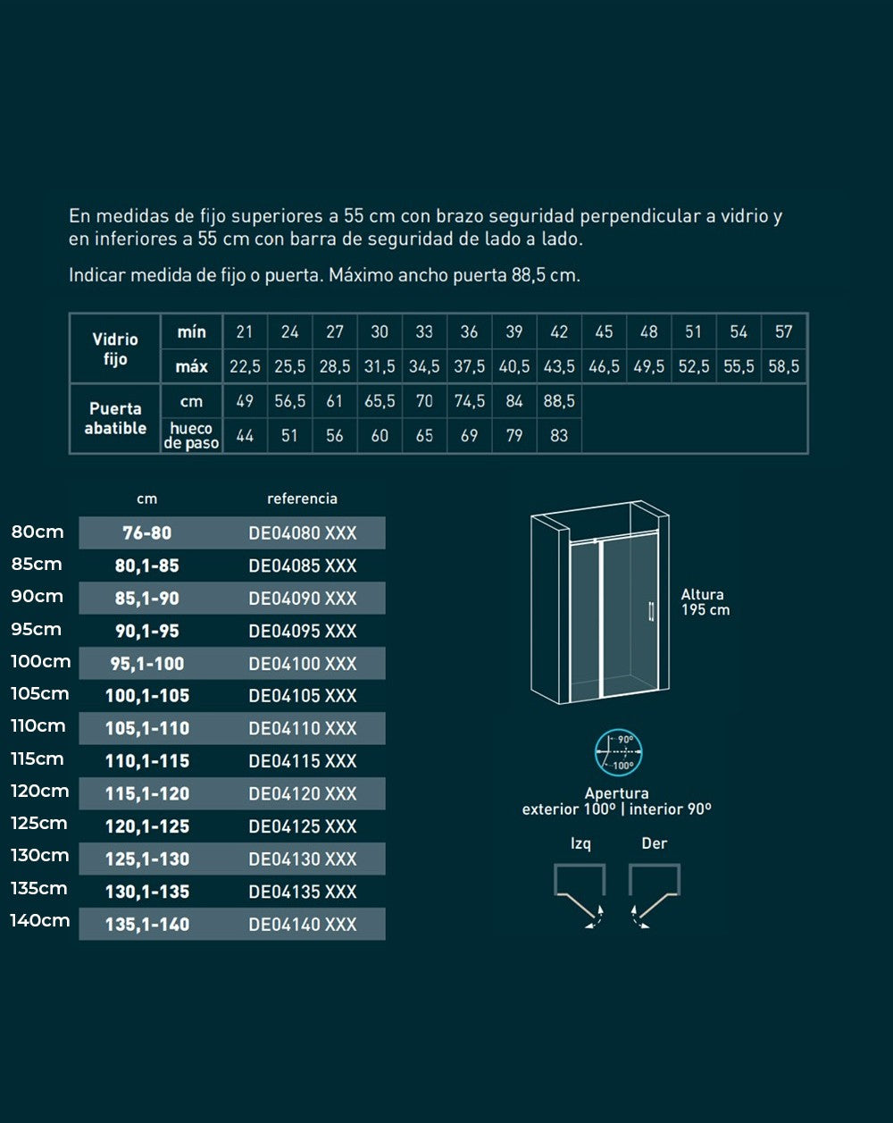 Parete doccia frontale con 1 porta a soffietto 1 fissa | 100 cm | Vetro da 6 mm con Anticalcare | Altezza 195 cm | Bianco - 4