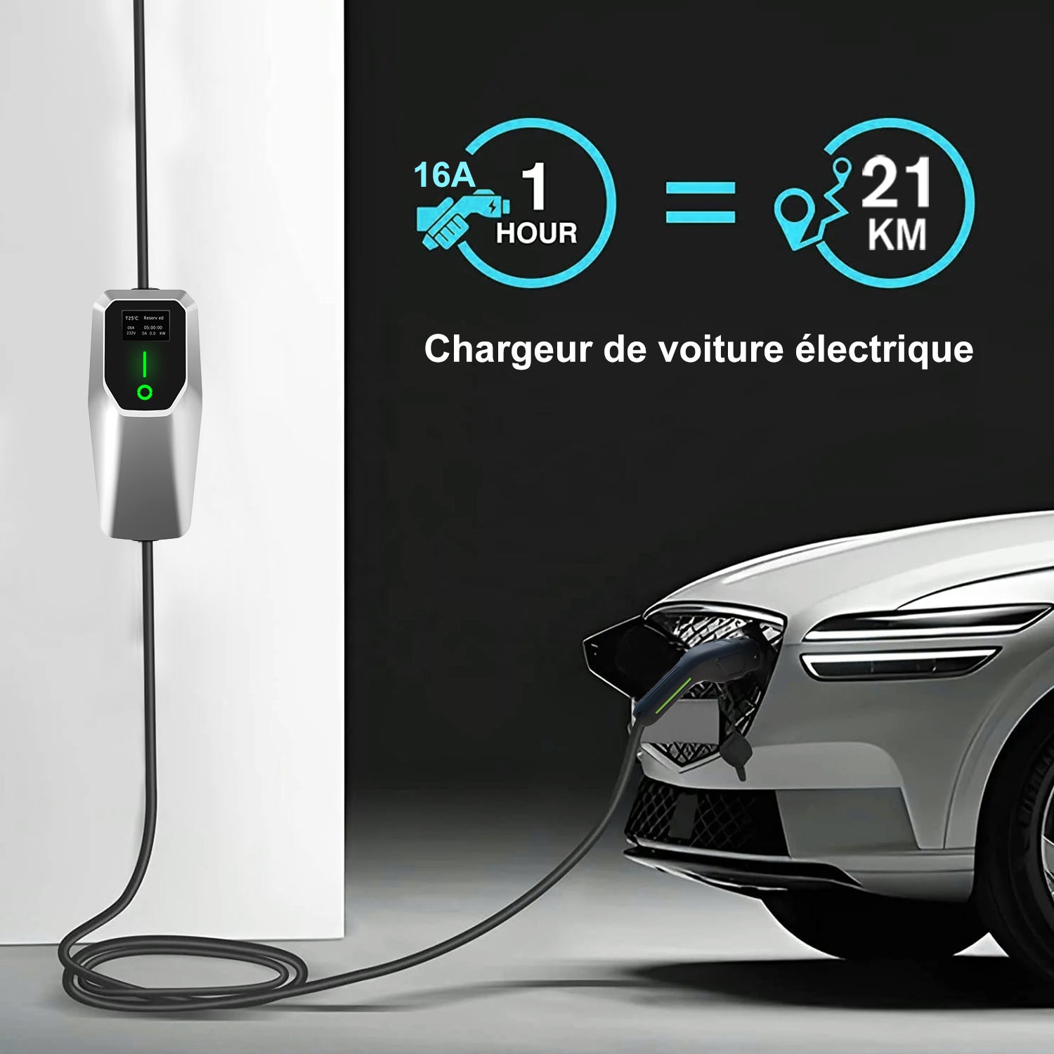Carregador EV 8M Tipo 2 Carregador EV portátil, EVSE rápido para carro elétrico doméstico (6-16A) Estação de carregador EV de 2 pinos 3,5 kW - 3