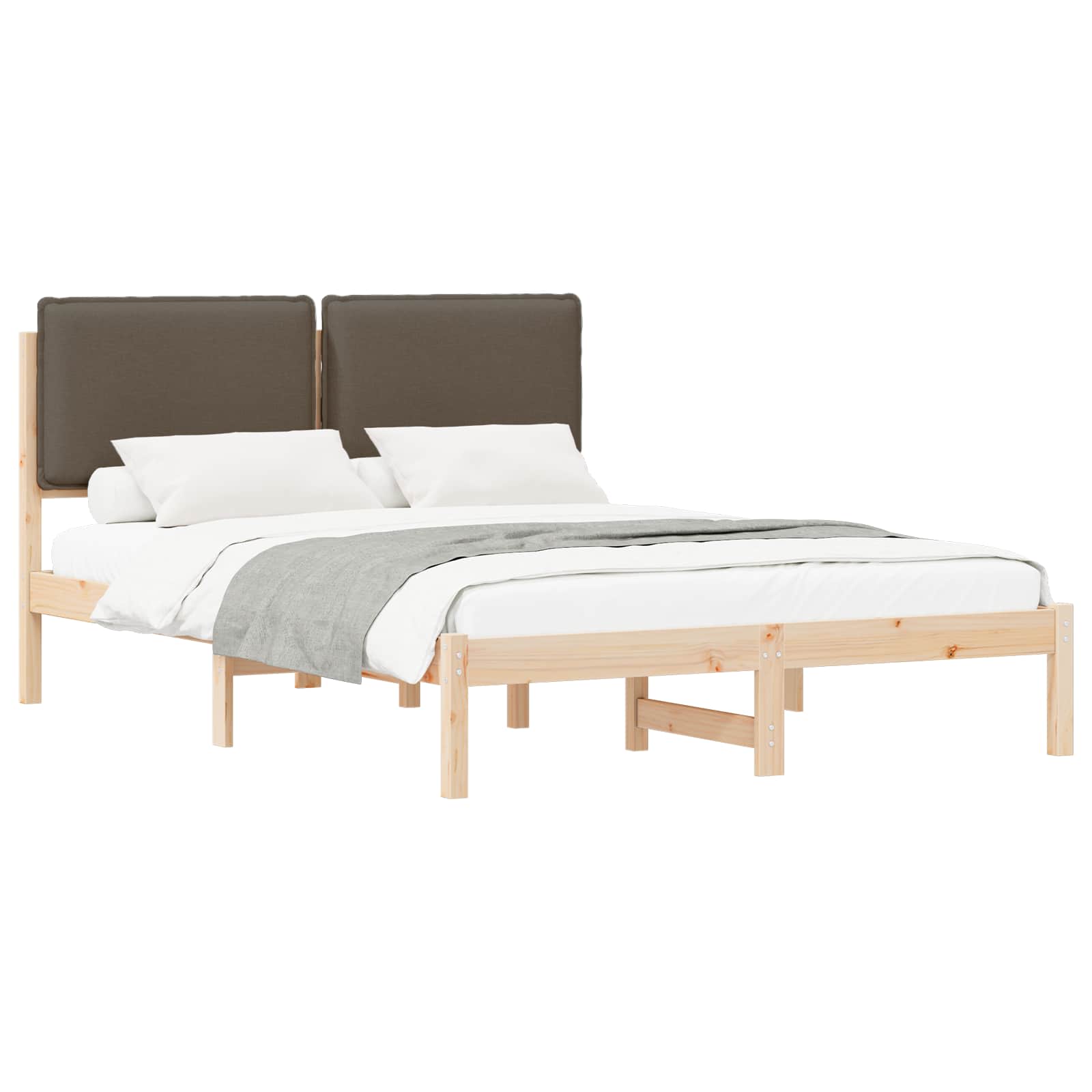 Cadre de lit avec tête de lit rembourrée, taupe, pour la chambre, 150 × 200 cm - 2