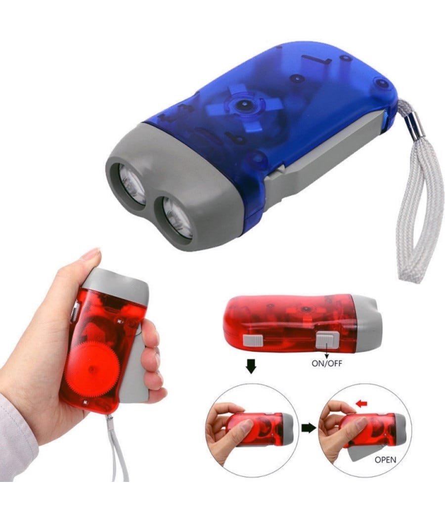 MAURER - Torcia e carica cellulare a dinamo portatile con 3 Led e MAURER - Torcia e carica cellulare a dinamo portatile con 3 Led e