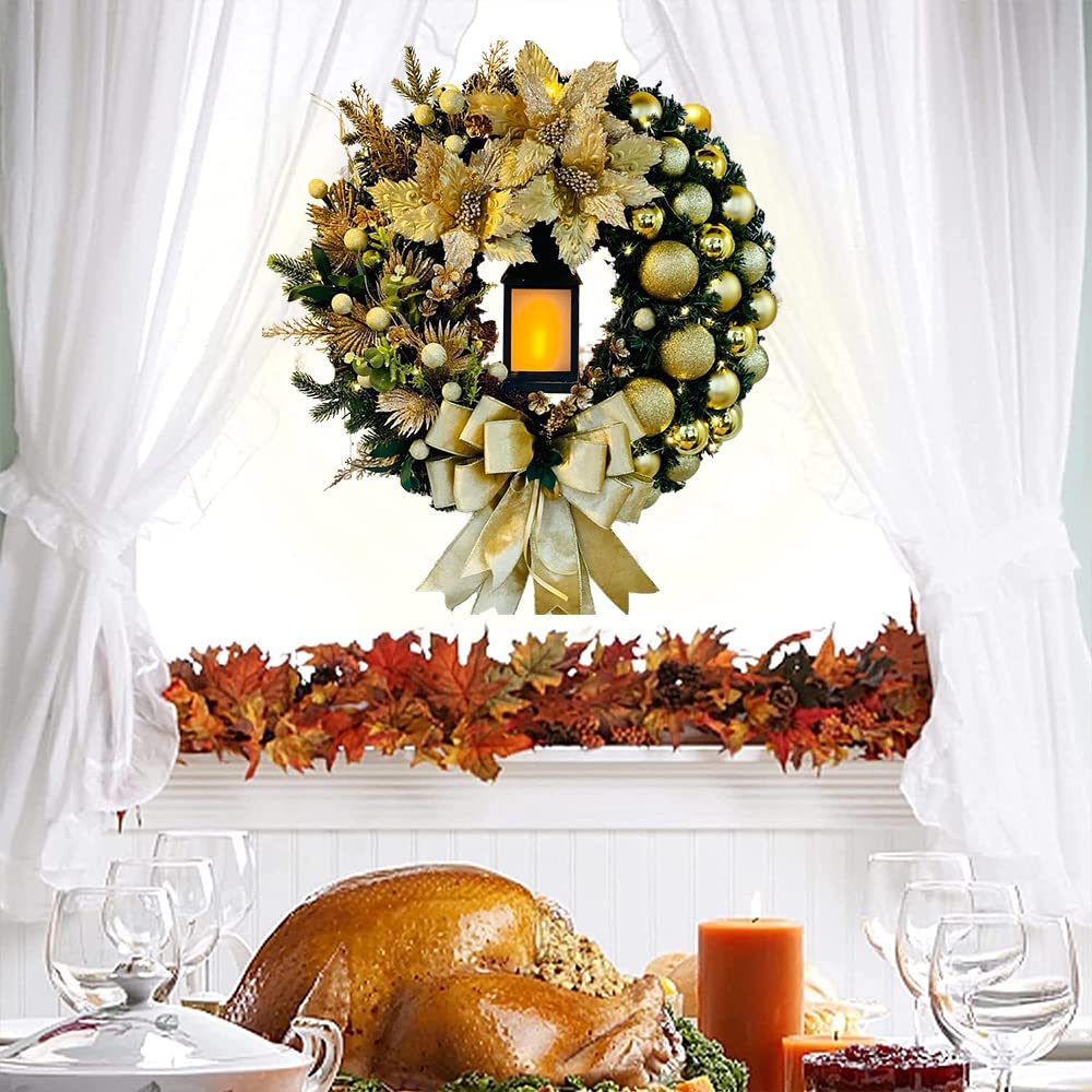 Guirlanda de natal artificial brilhante, guirlanda de natal de porta frontal de 40cm, decorações de natal para portas e janelas de festa de natal - 5