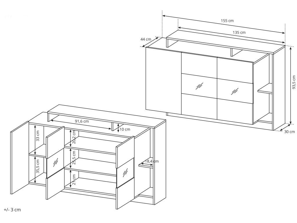 Buffet 3 portes et 3 niches avec LEDs - Coloris : Naturel et anthracite - IDESIA - 5