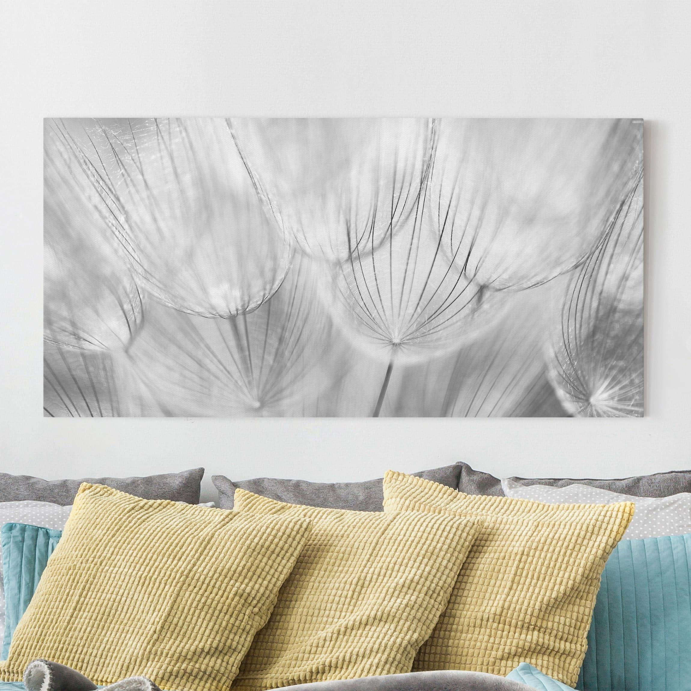 Lienzo cuadro en lienzo bastidor impresion en lienzo blanco y negro botánica prado de flores flores 63 dormitorio salón pasillo 100 x 50 cm