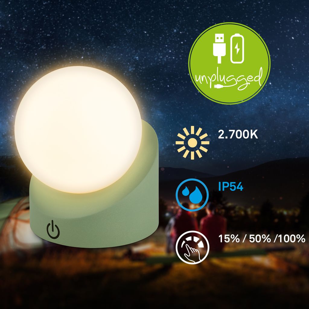 Mini lampe de table LED sans fil IP54, à intensité variable, tactile, protection contre les éclaboussures et la poussière, vert, 10 x 8 x 9 cm - 2