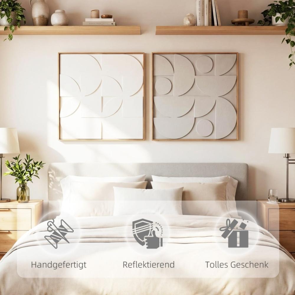 Decoração de Parede 3D Moderna Conjunto 2 Peças Geométrica em Madeira Branca 80x80cm Sala Corredor Ornamento Decorativo - 6