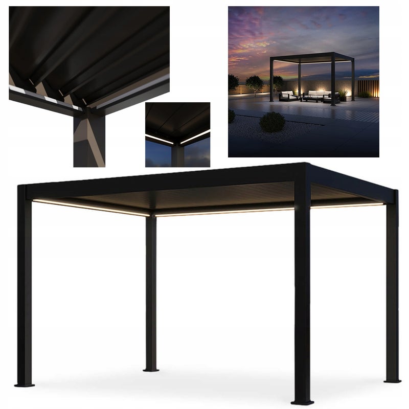 Pergola Tarasowa Gutroof Led 3x4 Elektryczna Ogrodowa Deluxe Pro Oswietlenie Brązowa 1 szt