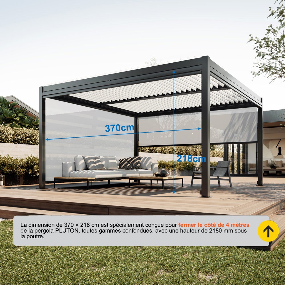 Store screen vertical 370 x 218 cm coffre intégral guidage par câbles inox pour pergola ou installation seule - Anthracite - 5
