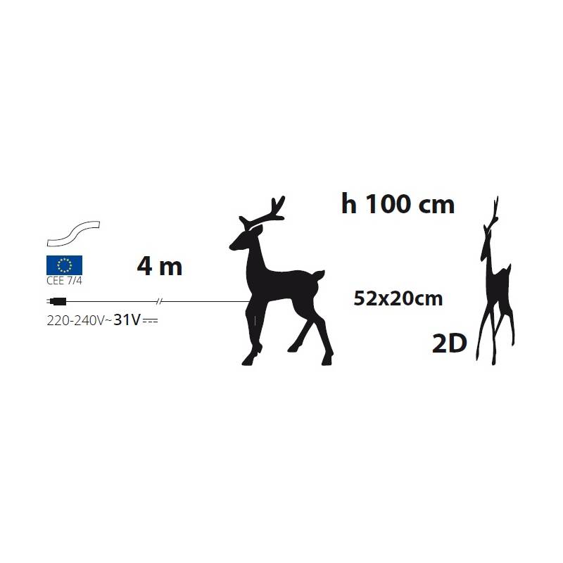 Renna luminosa in Piedi 2D, decorazione natalizia da esterno a led / 100 cm - 2