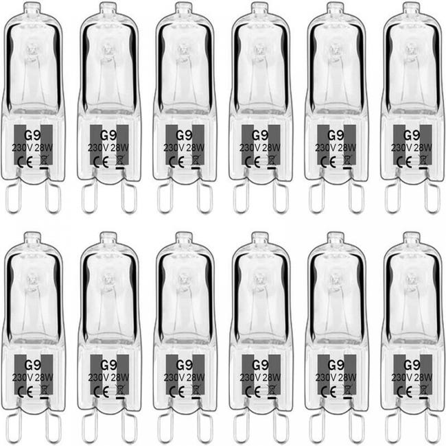 Opakowanie 10 żarówek LED G9, 28 W, 230 V, 350 lumenów, ciepłe białe światło 2700 K, ściemnialne, odpowiednie do żyrandoli i kinkietów.