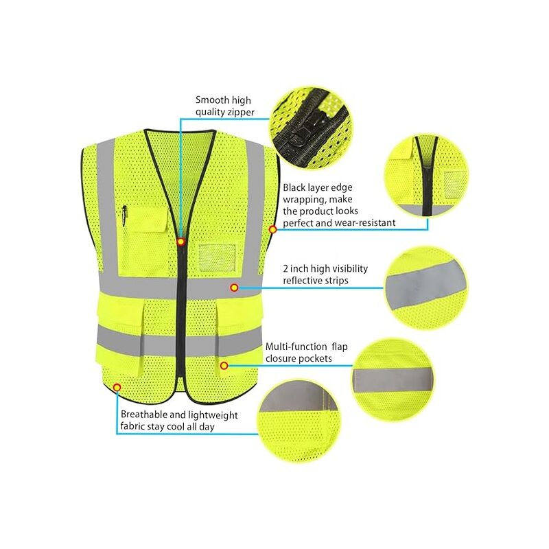 Gilet De Sécurité Réfléchissant Haute Visibilité Vêtements Travail Directeur Exécutif Gilet Veste Zip Brace Sécurité - 3