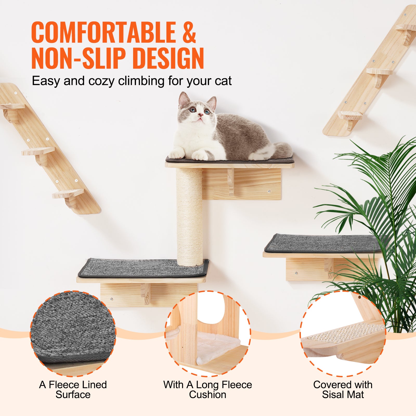 support mural pour chat,ensemble de VEVOR 9 pièces avec plateforme de saut,charge de 40 lb,cadre d'escalade flottant,perchoir pour nid de chat - 5
