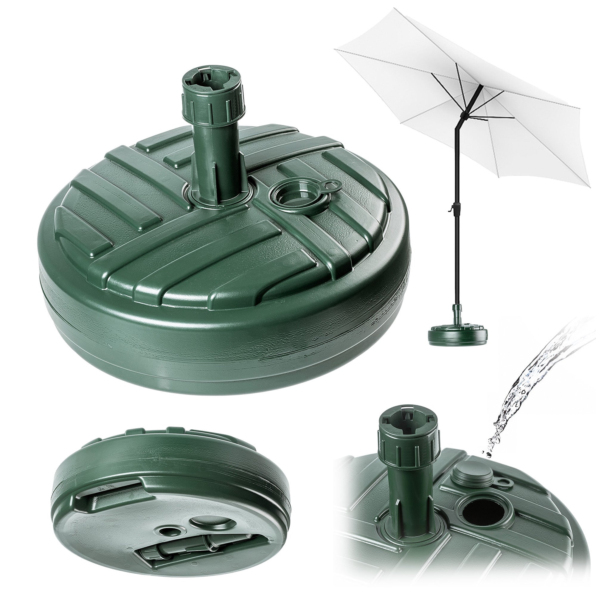 Pied de Parasol Rond à Remplir Eau ou Sable Socle Stable pour Jardin Terrasse Noir - ComfortXL Outdoor Living - Gamm vert