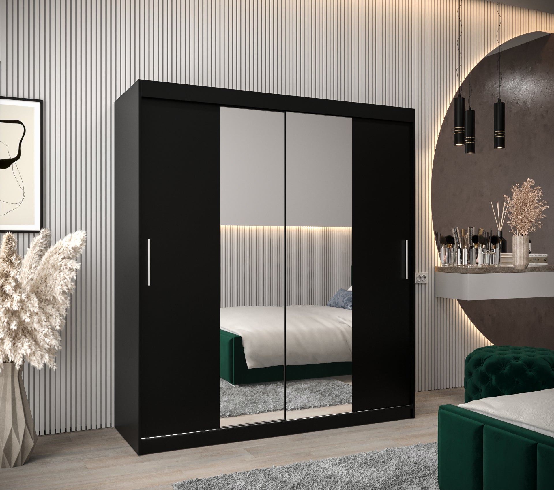 Szafa przesuwna garderoba TOKYO 1 180 x 62 x 200 cm Czarny + Czarny - Abiks Meble