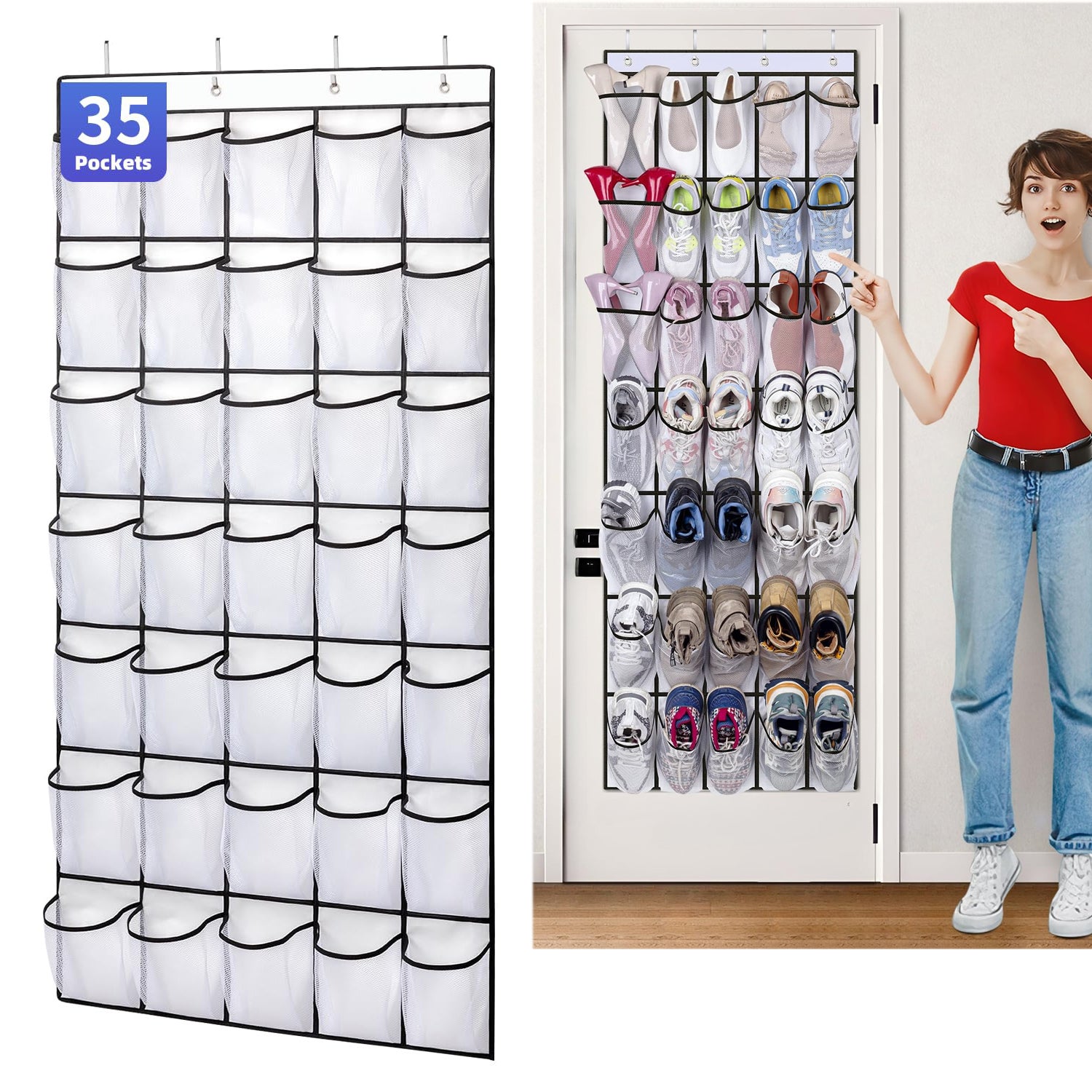 Étagère à Chaussures Suspendue Wifehelper - 24 Poches, Rangement Organisateur Pour Placard Ou Porte (Beige) - 11