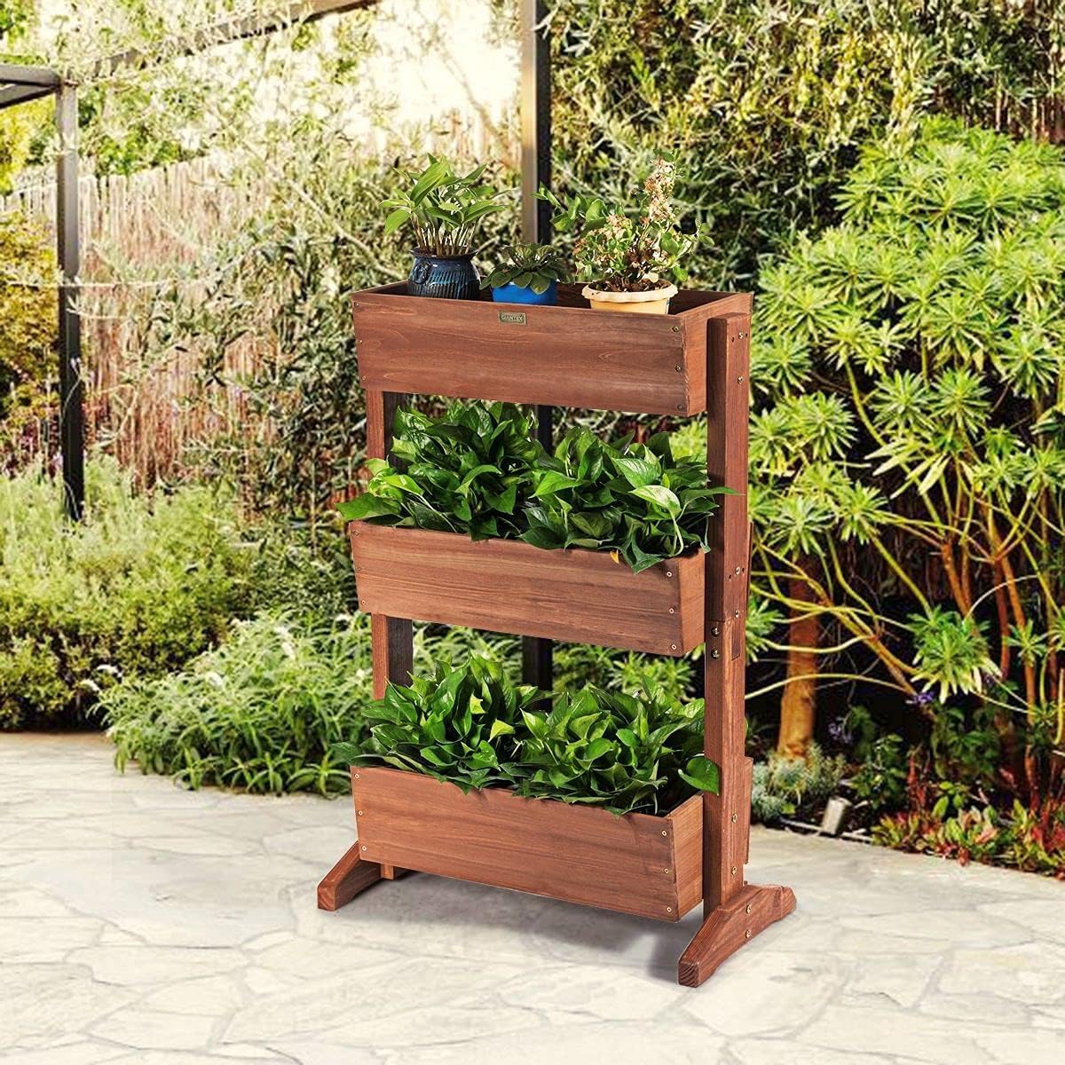Étagère à Fleurs en Bois, Support de Pots de Fleurs à 3 Niveaux Amovibles, Inclinaison Ajustable, Étagère Plantes Polyvalent, 73 x 38 x 106cm - 8
