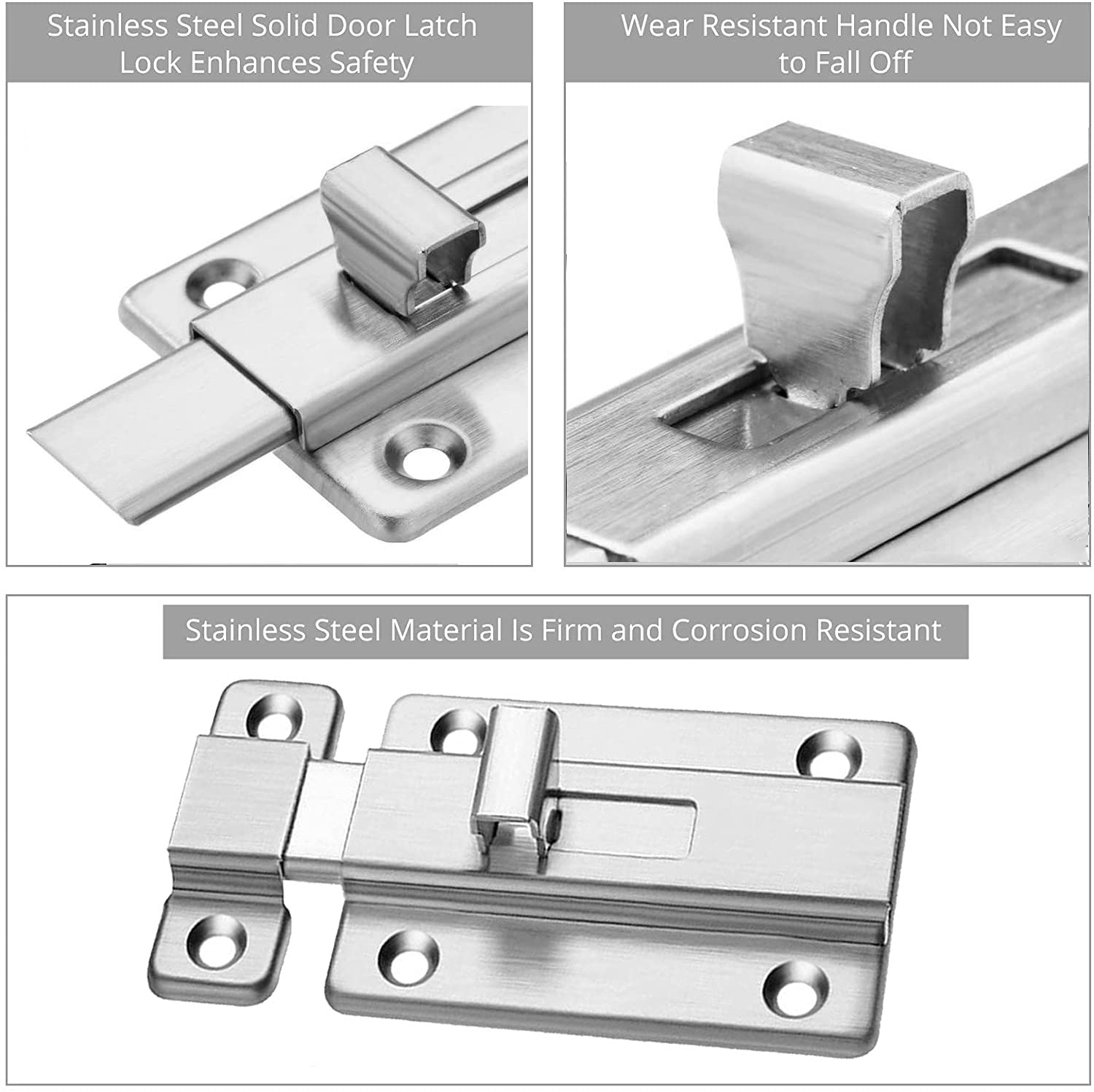 Lot de 2 Targettes 3.0 Pouces Verrou de Porte à Boulon Coulissant avec 12 vis Verrou de Porte en Acier Inoxydable pour tous les types de portes - 2