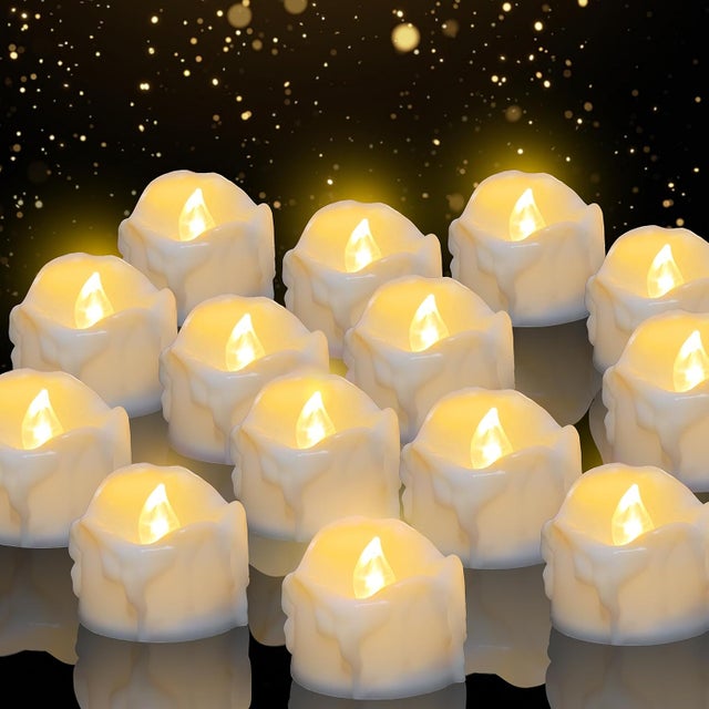 Lot de 14 bougies chauffe-plat LED vacillantes idéales pour Halloween, Noël, l'automne et l'hiver, les mariages - Diamètre : 3,6 cm - Hauteur : 3,2 cm