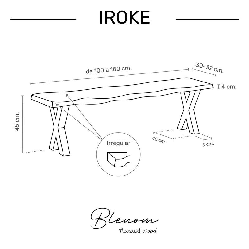 BLENOM Banc en bois massif durable Iroke Chêne Antique bord irrégulier 180x31-33x45cm XN - 4