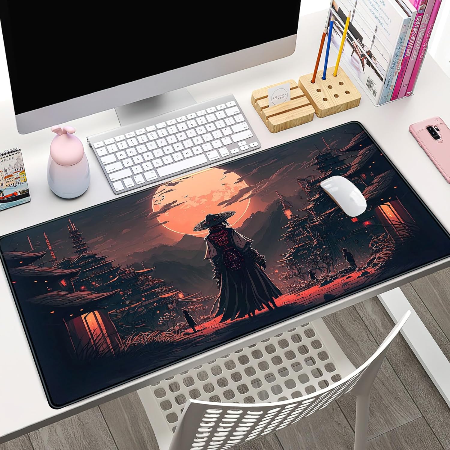 Tappetino Per Mouse Da Gioco CTRQA XXL 90x40 Cm - Grande Tappetino Per Scrivania Con Design Pinguino Grigio - 4