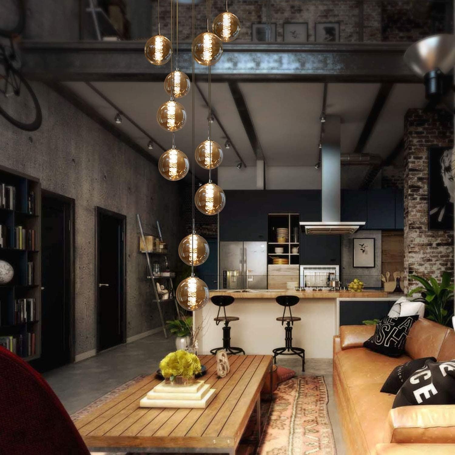 NETTLIFE Suspension table de salle à manger Suspension réglable en hauteur Lustre Suspension à 10 flammes en verre - 7