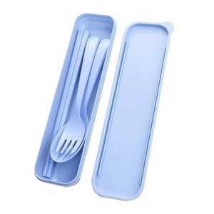 Set Posate Da Viaggio In Plastica – 4 Pezzi Con Custodia (Forchetta, Coltello, Cucchiaio, Bacchette) Per Campeggio, Scuola, Ufficio