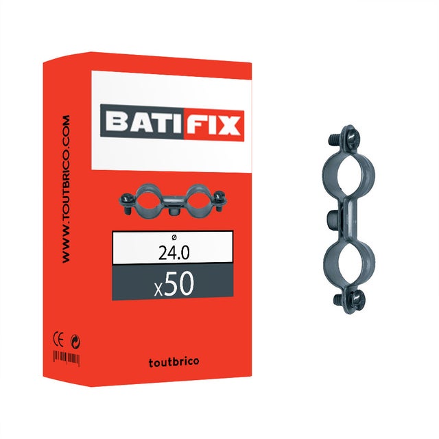 Boite 50 colliers doubles plomberie Ø24mm acier zingué - Batifix