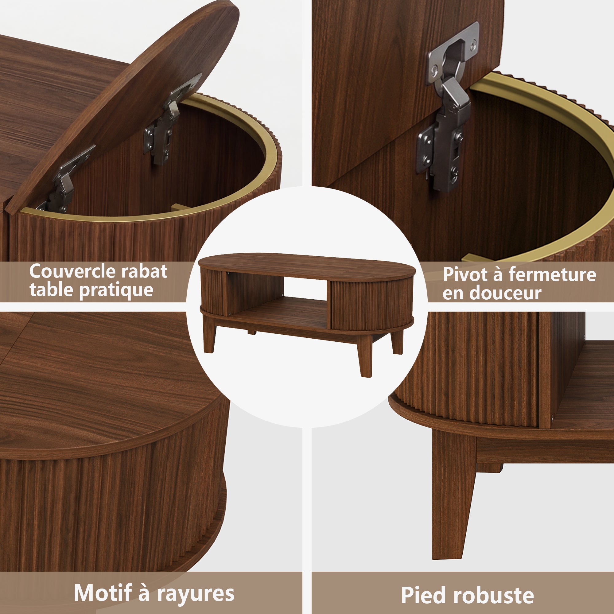 Table Basse avec Compartiments de Rangement,Table d'Appoint Massif Intemporel Style Scandinave Salon Séjour Bureau,Tables Basses en Bois,100x55x40cm - 6