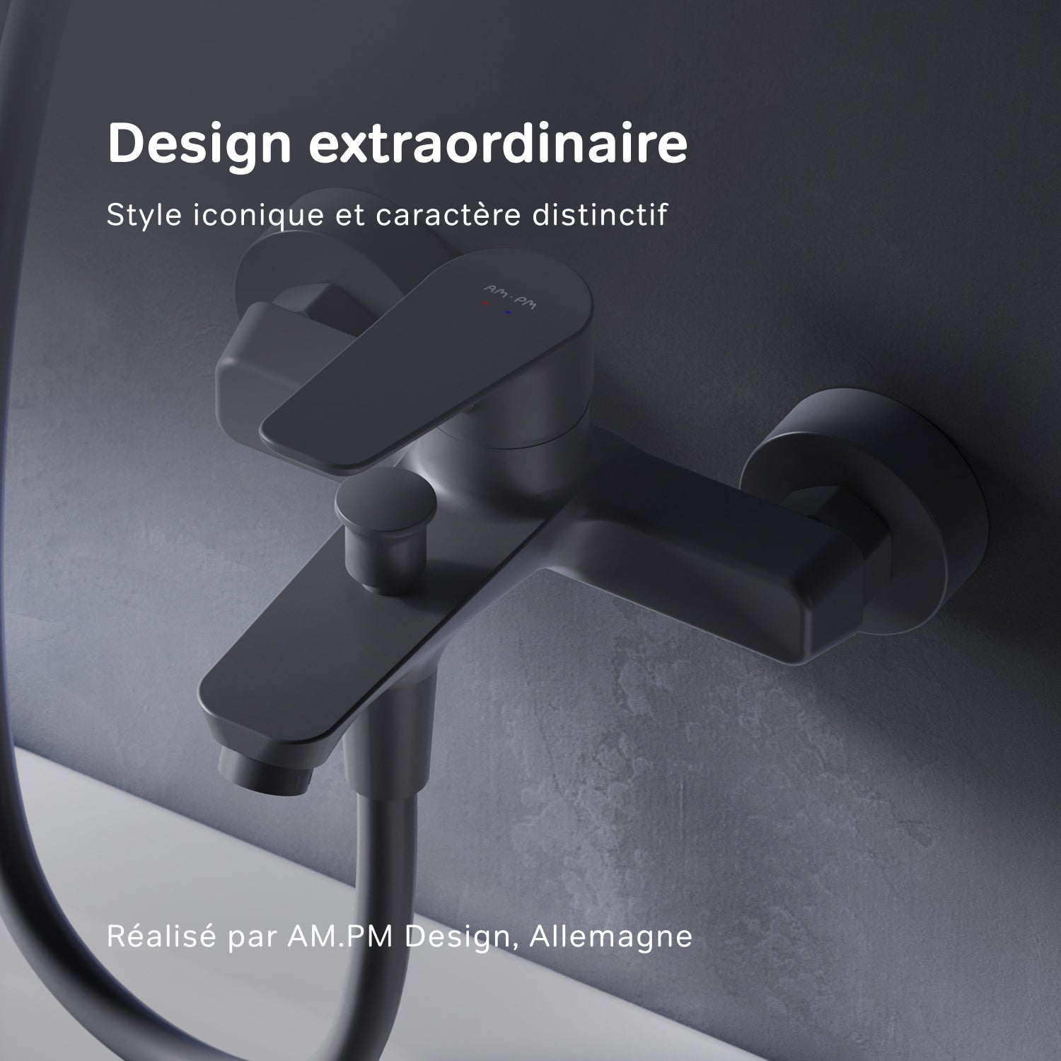 Mitigeur de baignoire mécanique Robinet salle de bain, mitigeur de bain, Noir, Hit FTA10022 AM.PM - 2