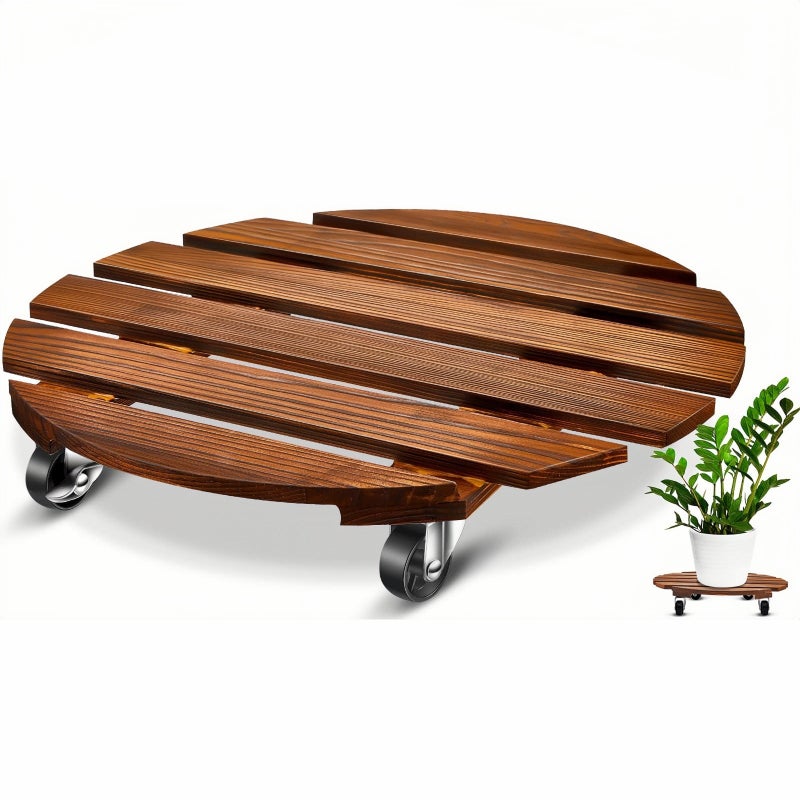 Solidny drewniany stojak na rośliny z blokowanymi kółkami - do użytku wewnątrz/na zewnątrz, 30 x 30 x 6,5 cm.