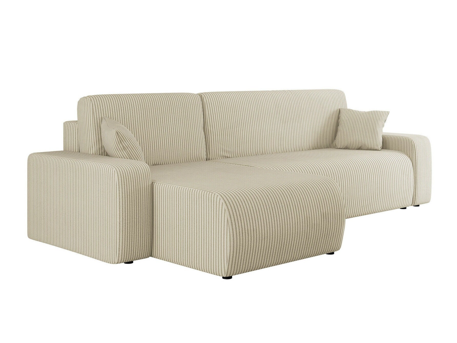 Sofá rinconero shelton 102, de color marrón claro, función de descanso, caja de ropa de cama, 244x145x82cm