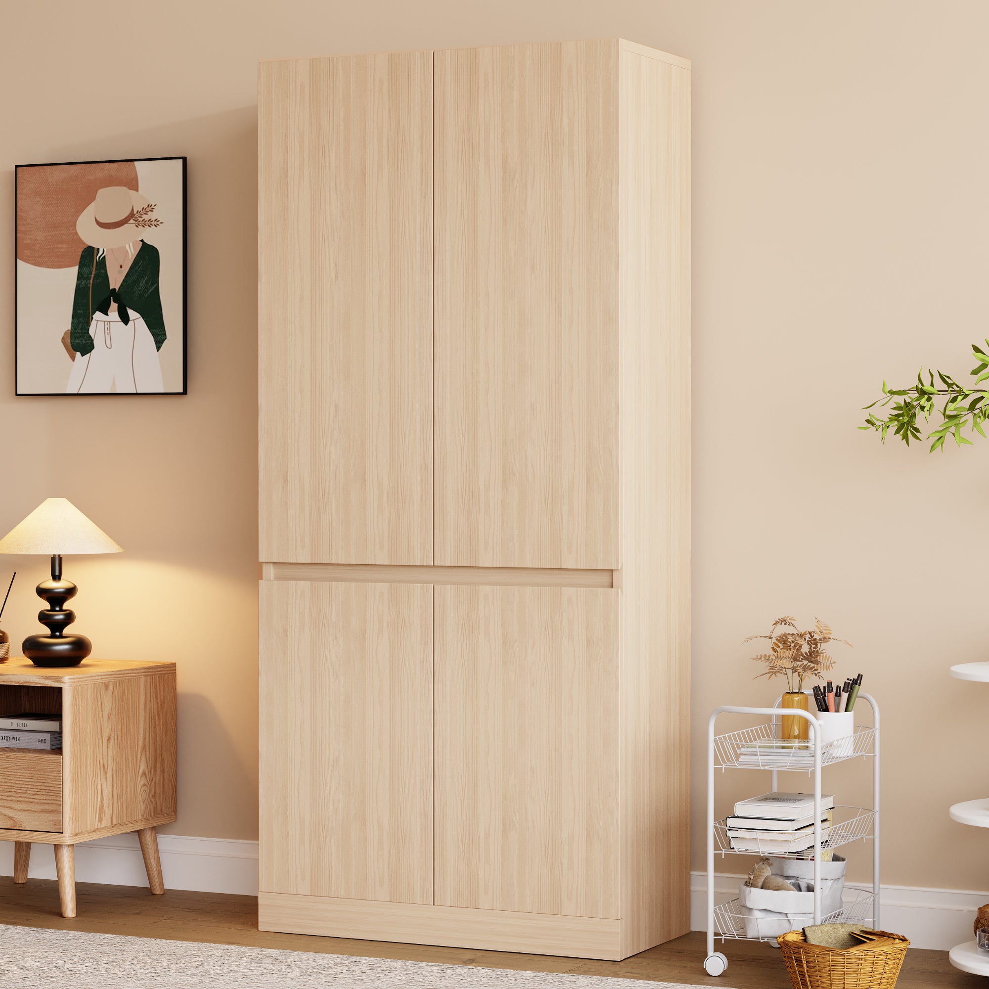 Szafa 70x40x170 cm - 4 drzwi - z suszarką na ubrania - Naturalna
