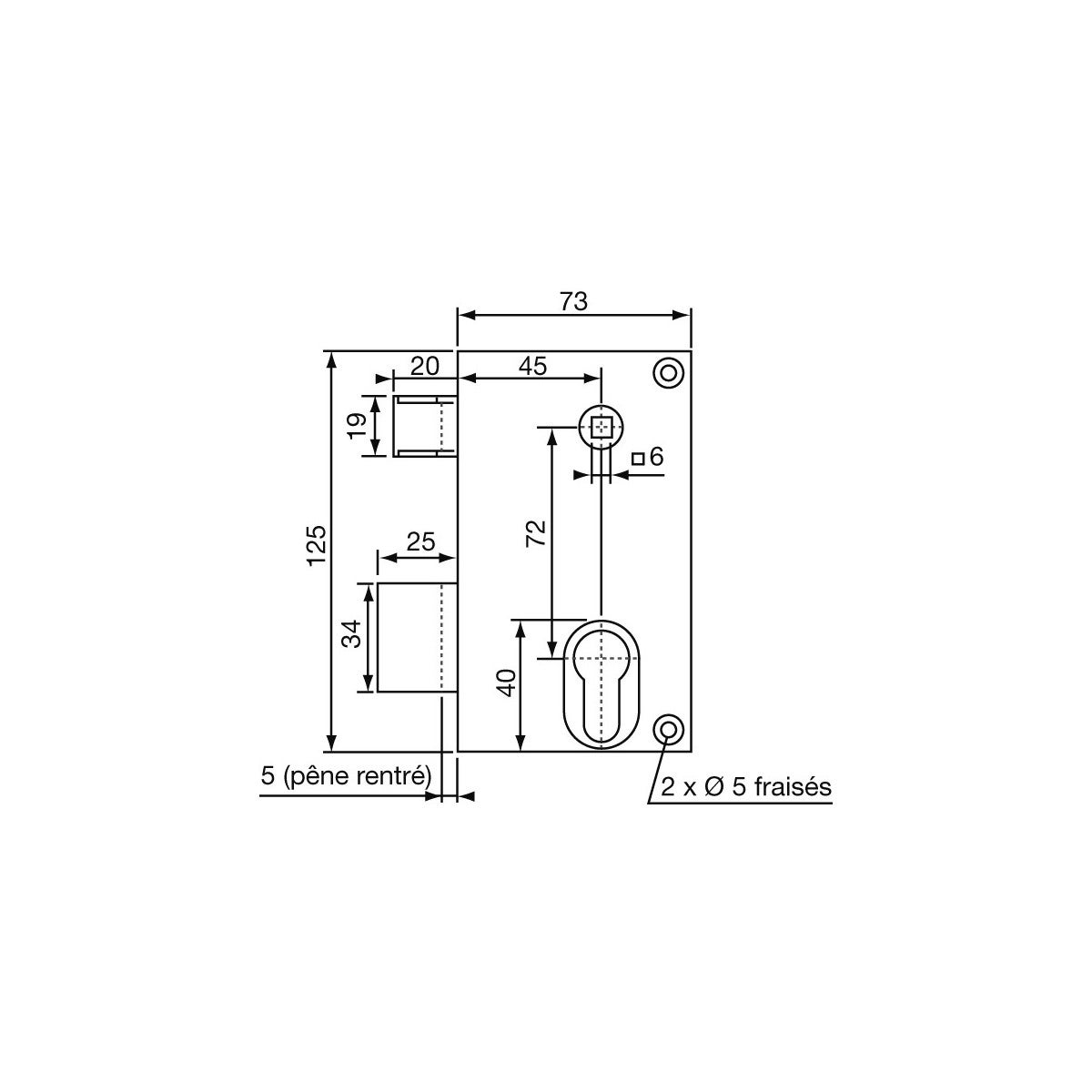Serrure de grille vertical pour cylindre européen Vachette 7217 - Choisissez vos options: Droite - 2