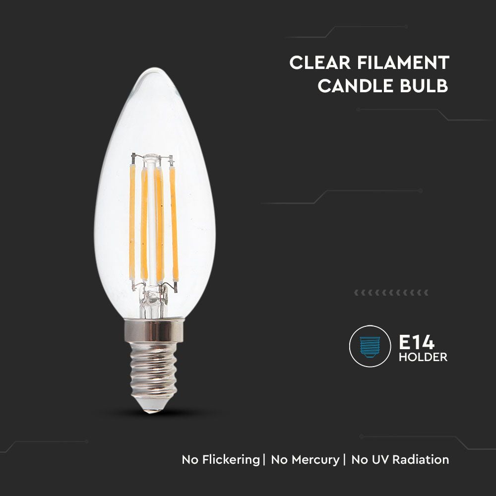Lampadina LED 4W Filamento E14 Copertura Trasparente Candela 3000K 400lm - 4