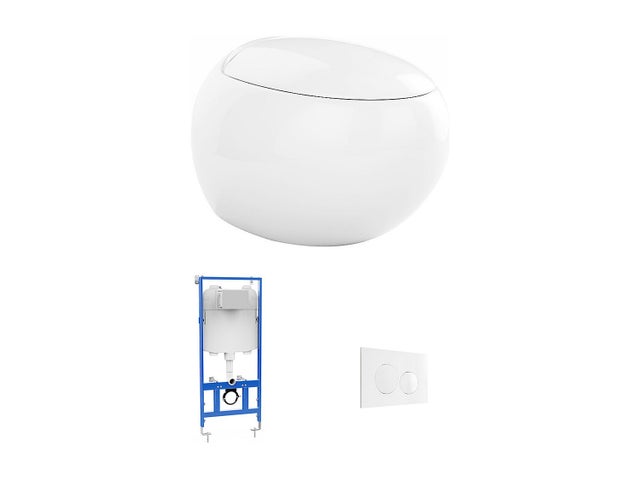 Pack WC suspendu en céramique blanc avec bâti-support et plaque de déclenchement - HURO II