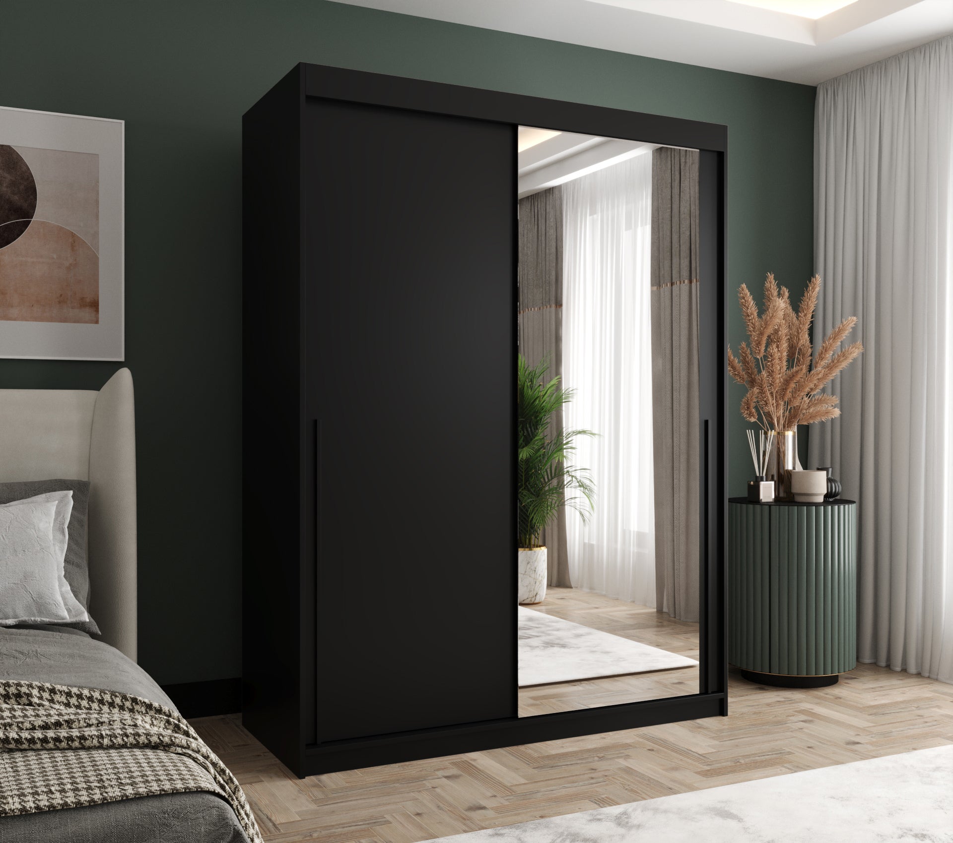 Szafa przesuwna z lustrem SIMA T2 150 x 62 x 200 czarny + u. czarny - 2