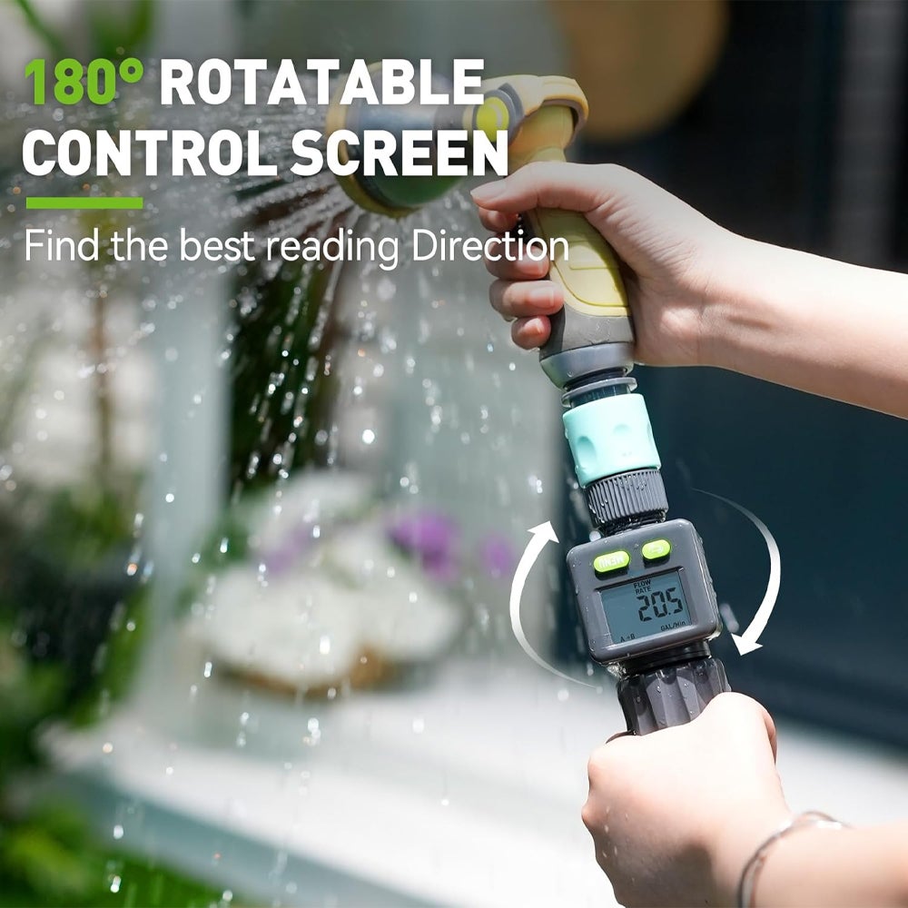 Compteur d'eau Pratique pour Jardin - 4 Modes de Contrôle de Consommation, Débitmètre Numérique Rotatif à 180° pour Robinet/Appareil - 4