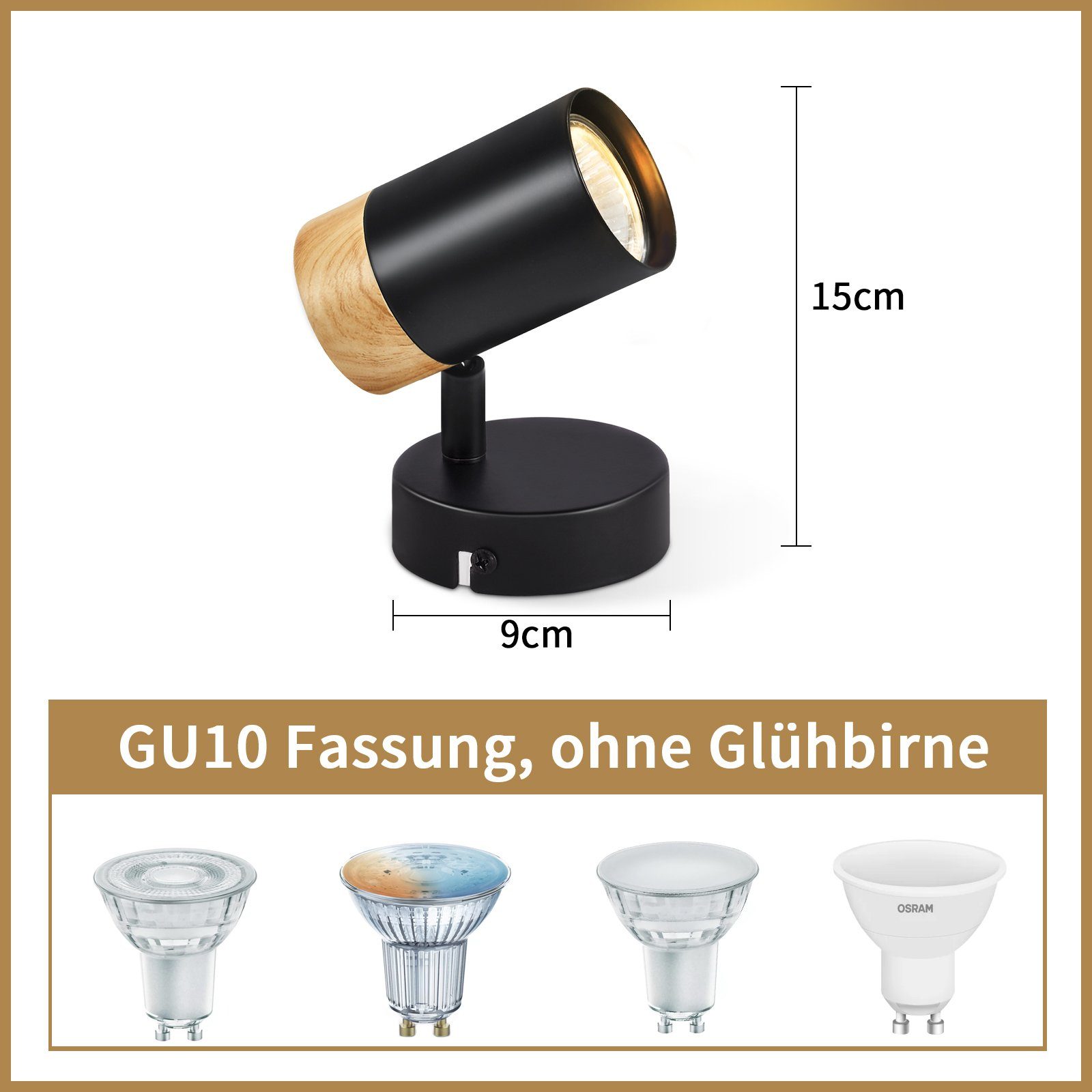 NETTLIFE Plafonnier LED Spot Spots en Bois GU10 Pivotant 330° Lampe Noir Vintage Intérieur pour Couloir Salon Chambre Cuisine - 2