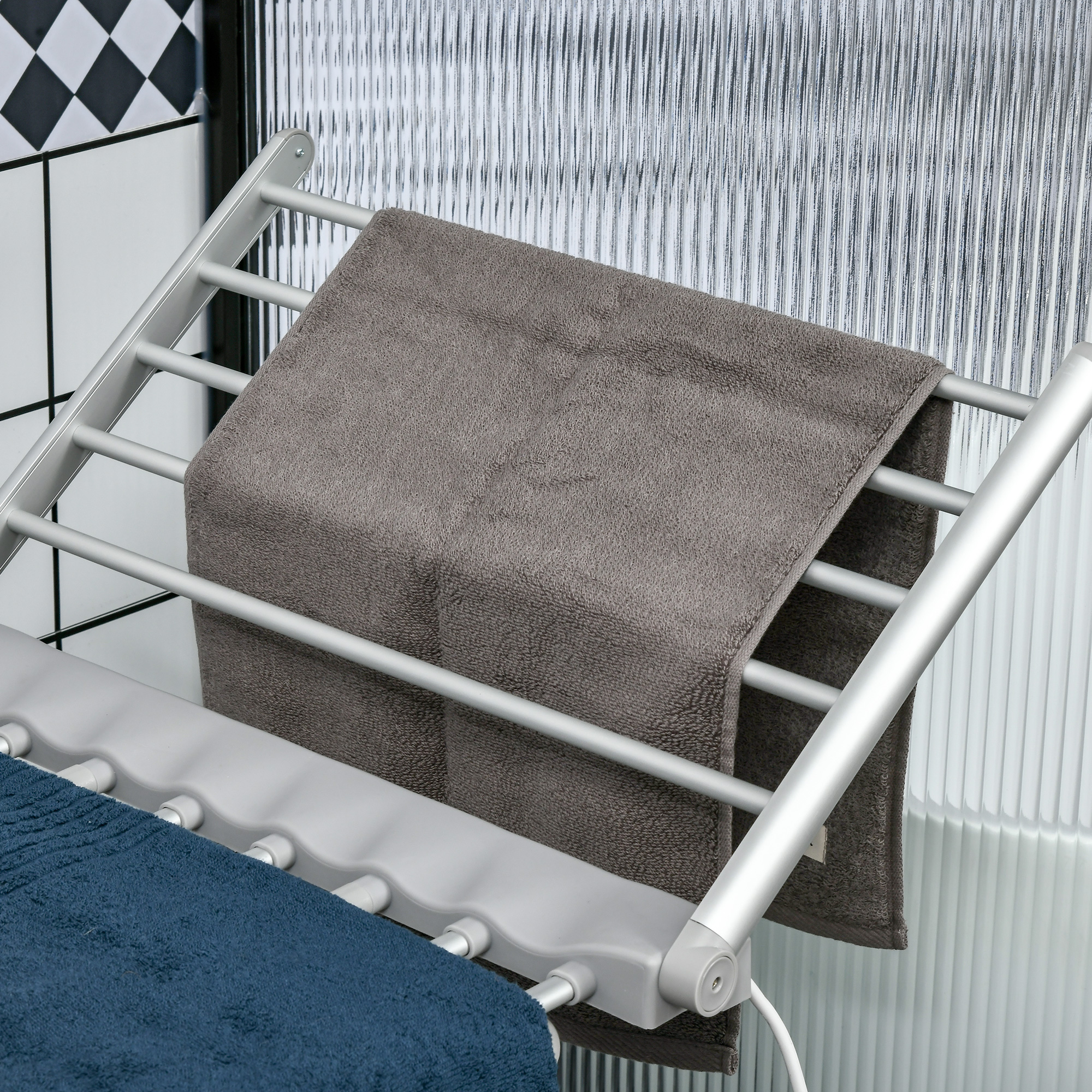 HOMCOM Stendino Elettrico Riscaldato con Ali Pieghevole Salvaspazio in Lega di Alluminio, 144x53x91cm, Argento - 8