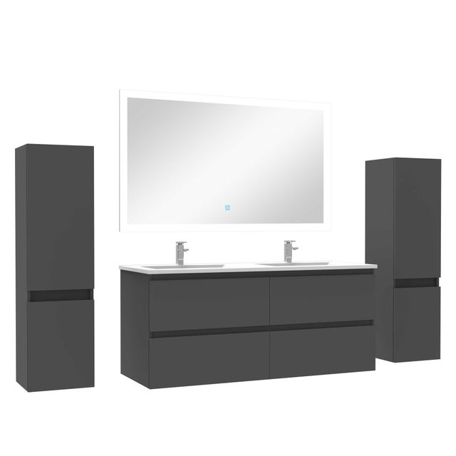 Ensemble meubles Salle de Bain 120cm vasque + colonnex2 + LED miroir Anthracite