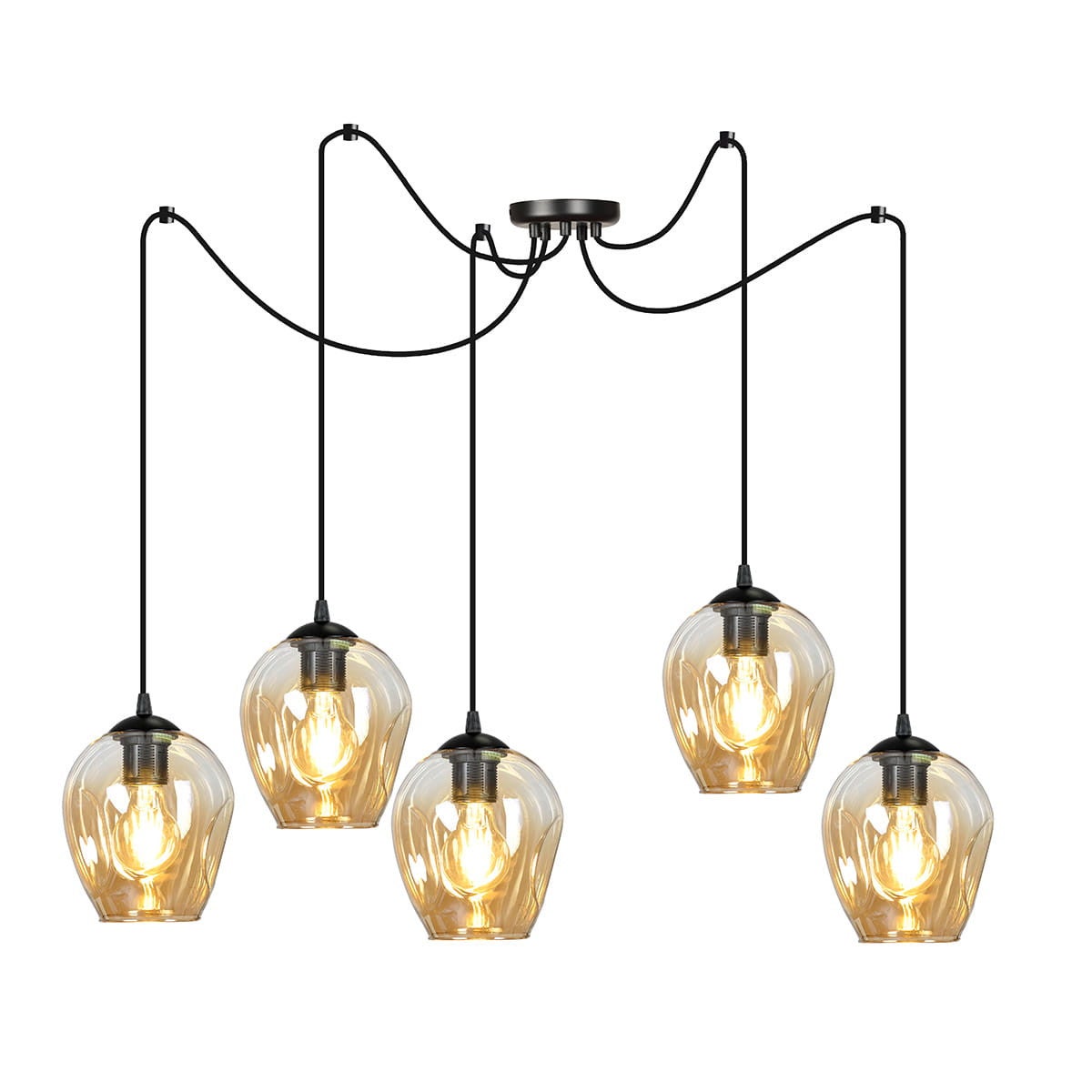 Lampa wisząca Level czarno-miodowy 5xE27x15W pająk z kloszami wym: 200 x 14 x 14 cm szkło Emibig