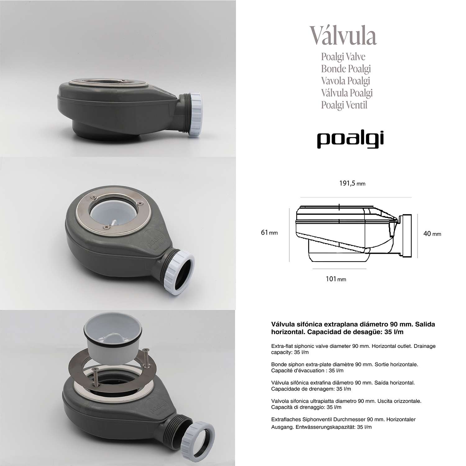 Receveur de douche Poalgi extraplat blanc Blanco L.90 x l.100 cm finition ardoise - série Hos's - 6