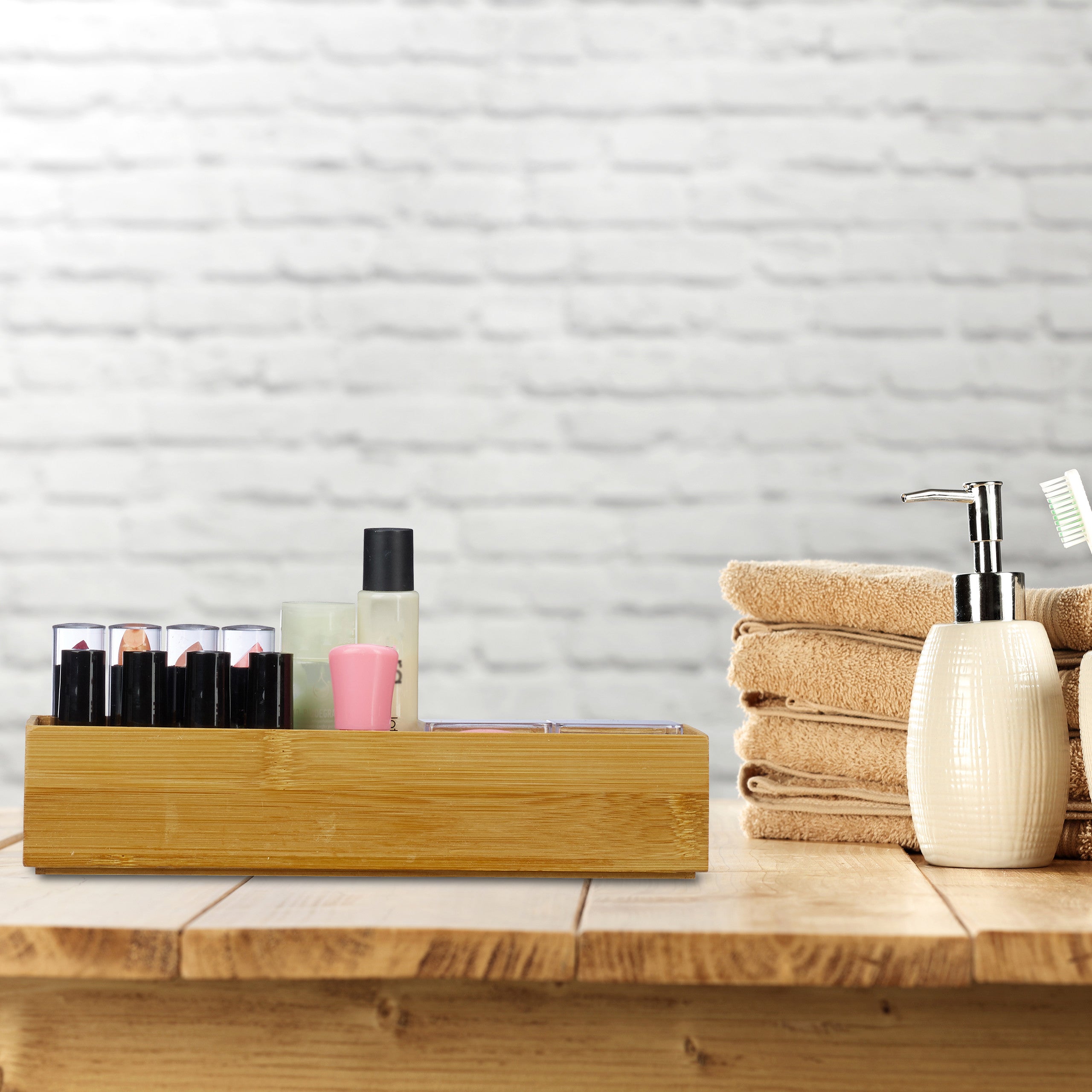 Cestino Portaoggetti In Bambù Relaxdays 20x31x31 Cm - Con Fodera In Tessuto, Per Bagno, Giochi O Casa - Foto 10