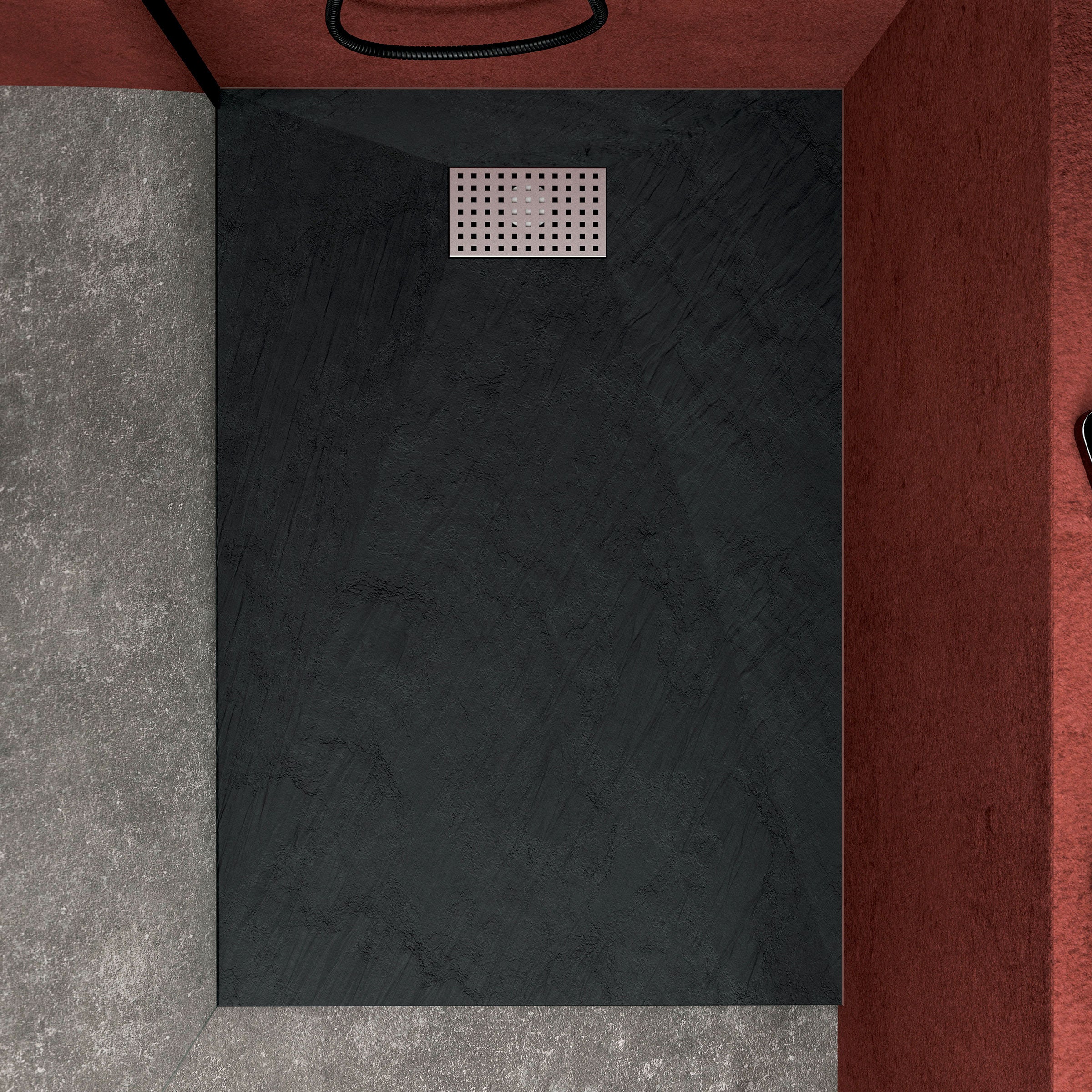 Receveur de douche Noir Effet Pierre 90x140 cm et Grille décor Perforée en Inox - 2