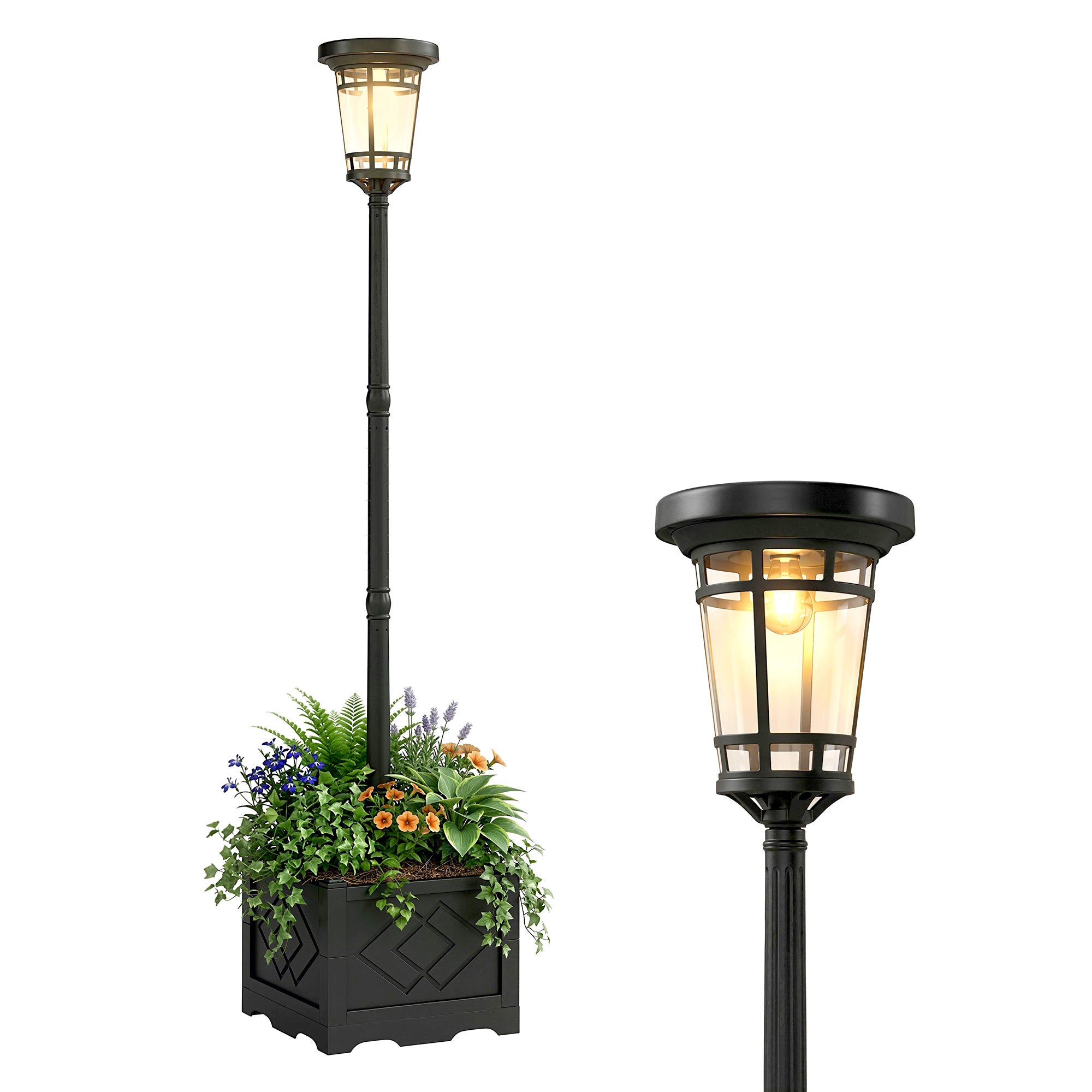 Solar Lantern Podłoga Lampa z kwiat Doniczka 195cm zewnętrzny ogród Lantern z 2 Brightness Poziomy Jasny Control Switch IP44