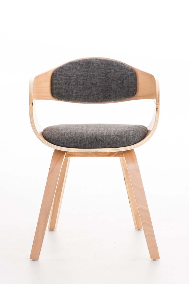 Chaise de bureau sans roulettes visiteur en tissu et bois design retro et confort maximal naturel et gris clair BUR10542 - 2