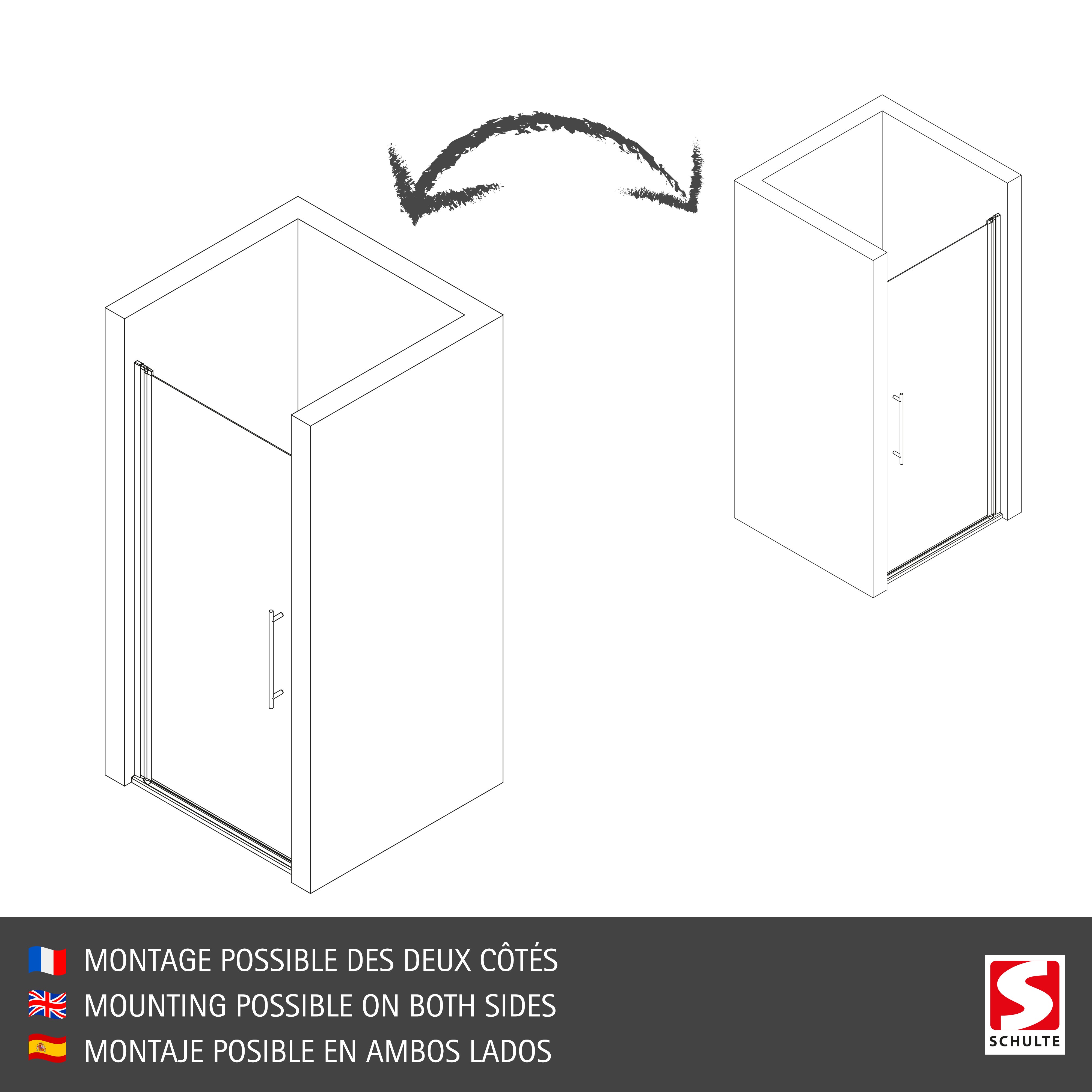 Schulte porte de douche pivotante, 80x192 cm, réversible, verre 5 mm, anticalcaire, transparent, style atelier industriel, profilé noir - 6