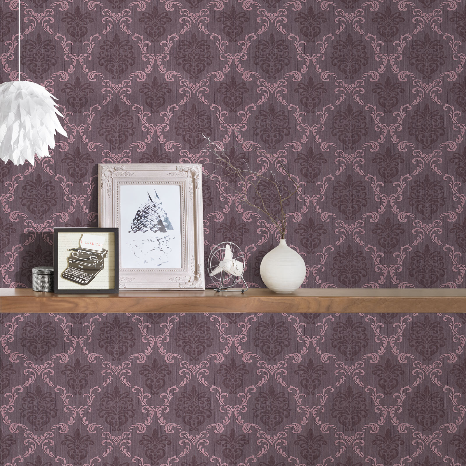 Papel pintado morado, granate y rosa para interior atrevido papel pintado con estampado barroco papel pintado con dibujos de flores