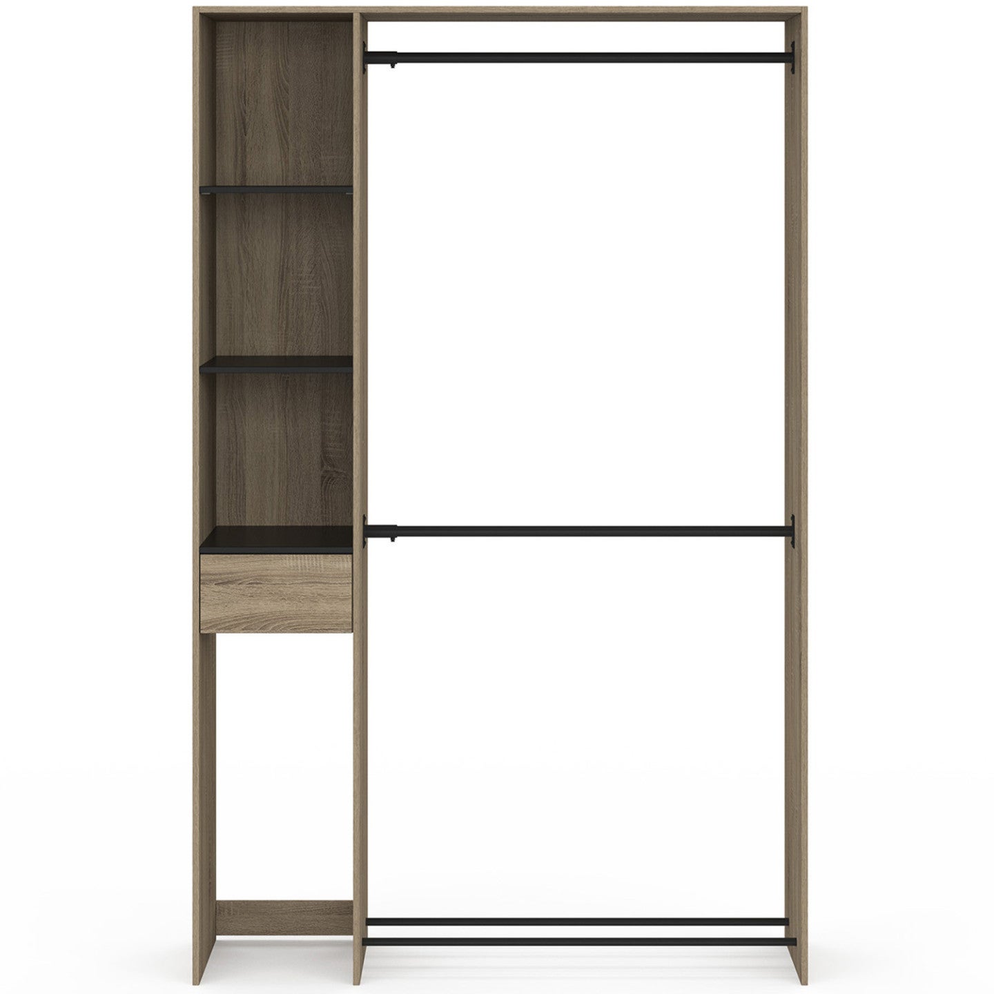 Dressing double penderie L. 110 cm MIRTY avec étagères + tiroir + rangements à chaussures hêtre et noir - 3